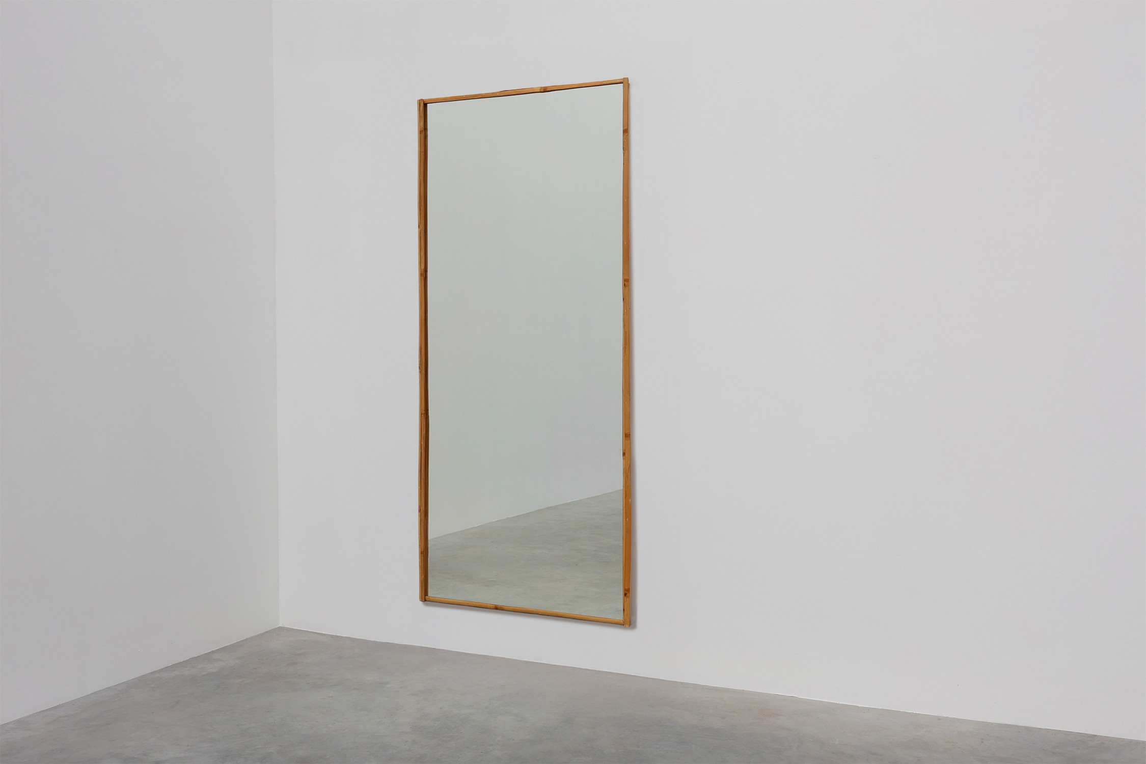 Large Vintage seventies Ibiza style rectangular mirror with bamboo frame thumbnail